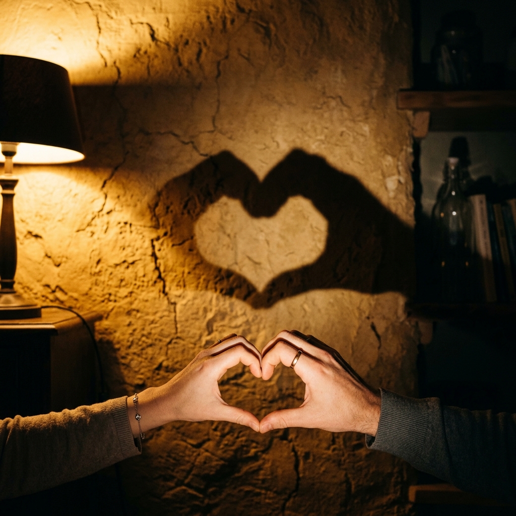 Hand shadow forming a heart