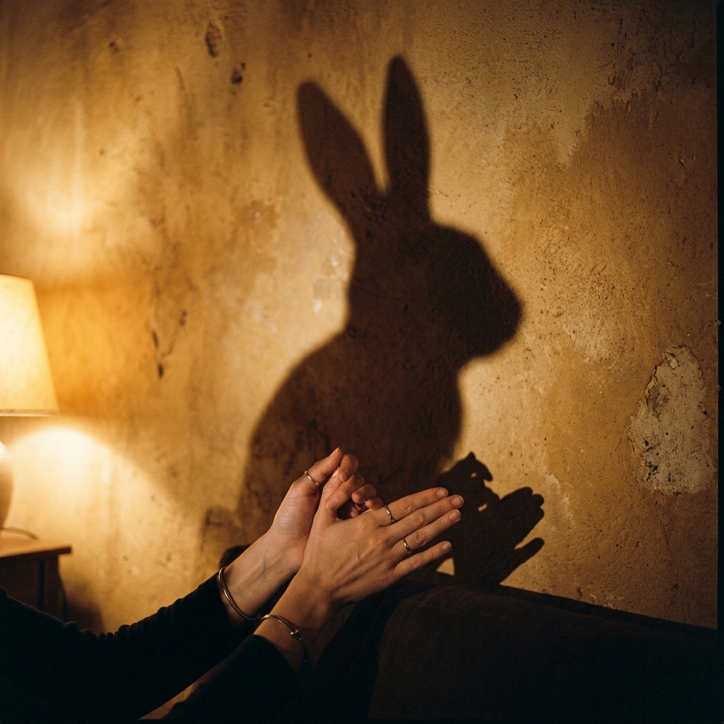Hand shadow forming a rabbit
