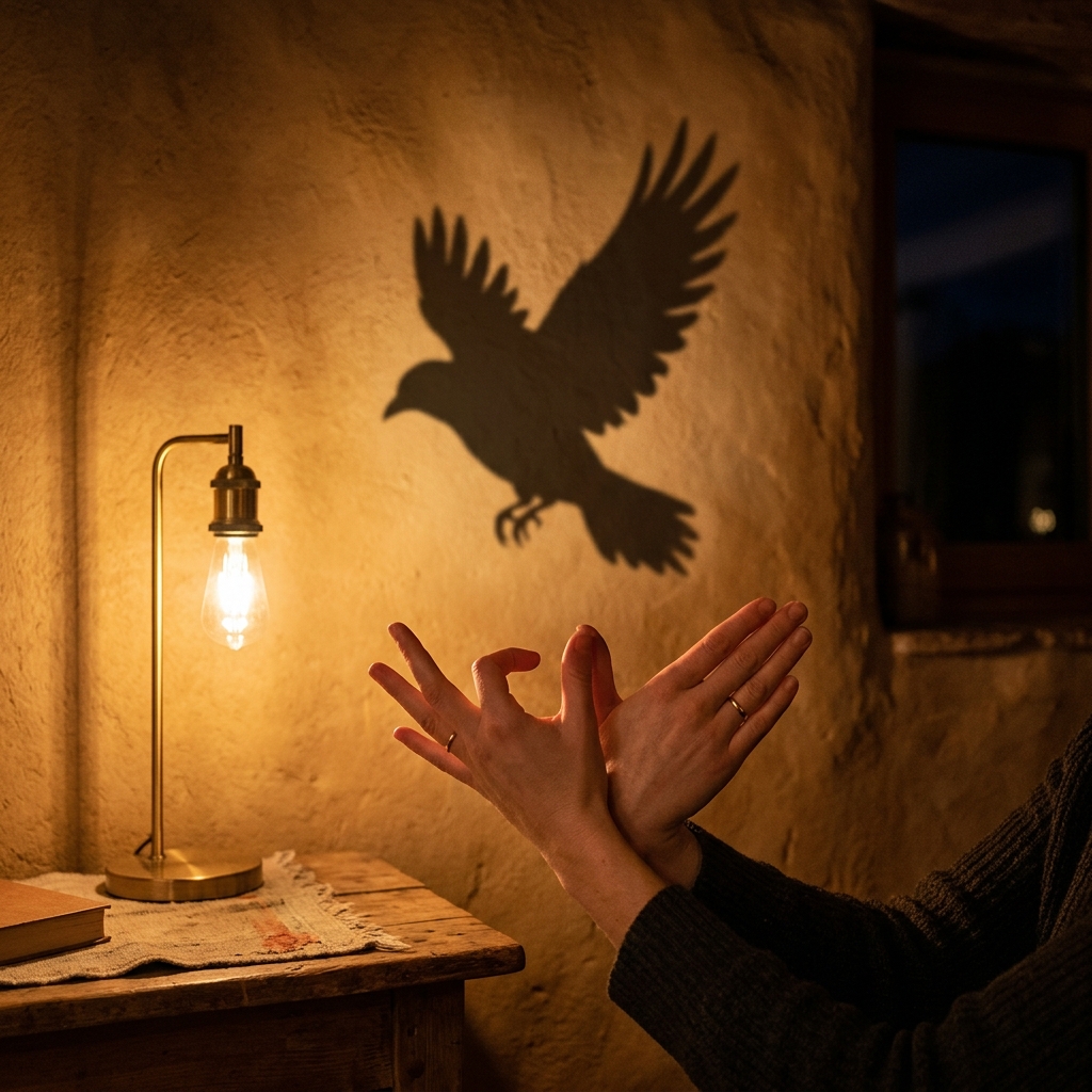 Hand shadow forming a bird in flight